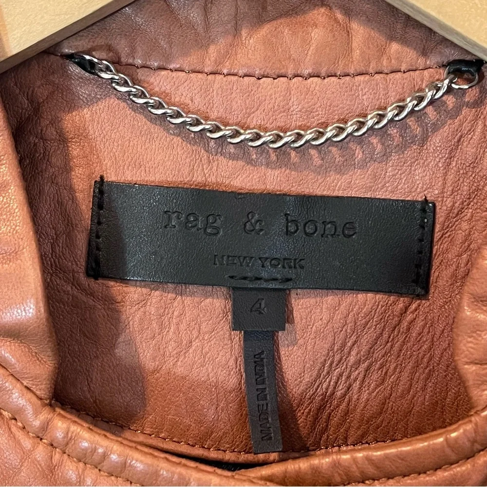 Rag & Bone Size 4 - Lyon Moto Lamb Leather Jacket - Camel MSRP $1,295 - Picture 15 of 16